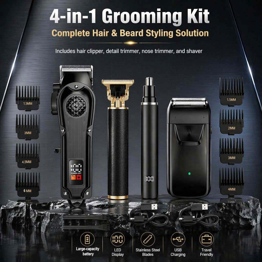 Electric Shaver Rotary - 4-in-1 Men's Hair Clipper Set with