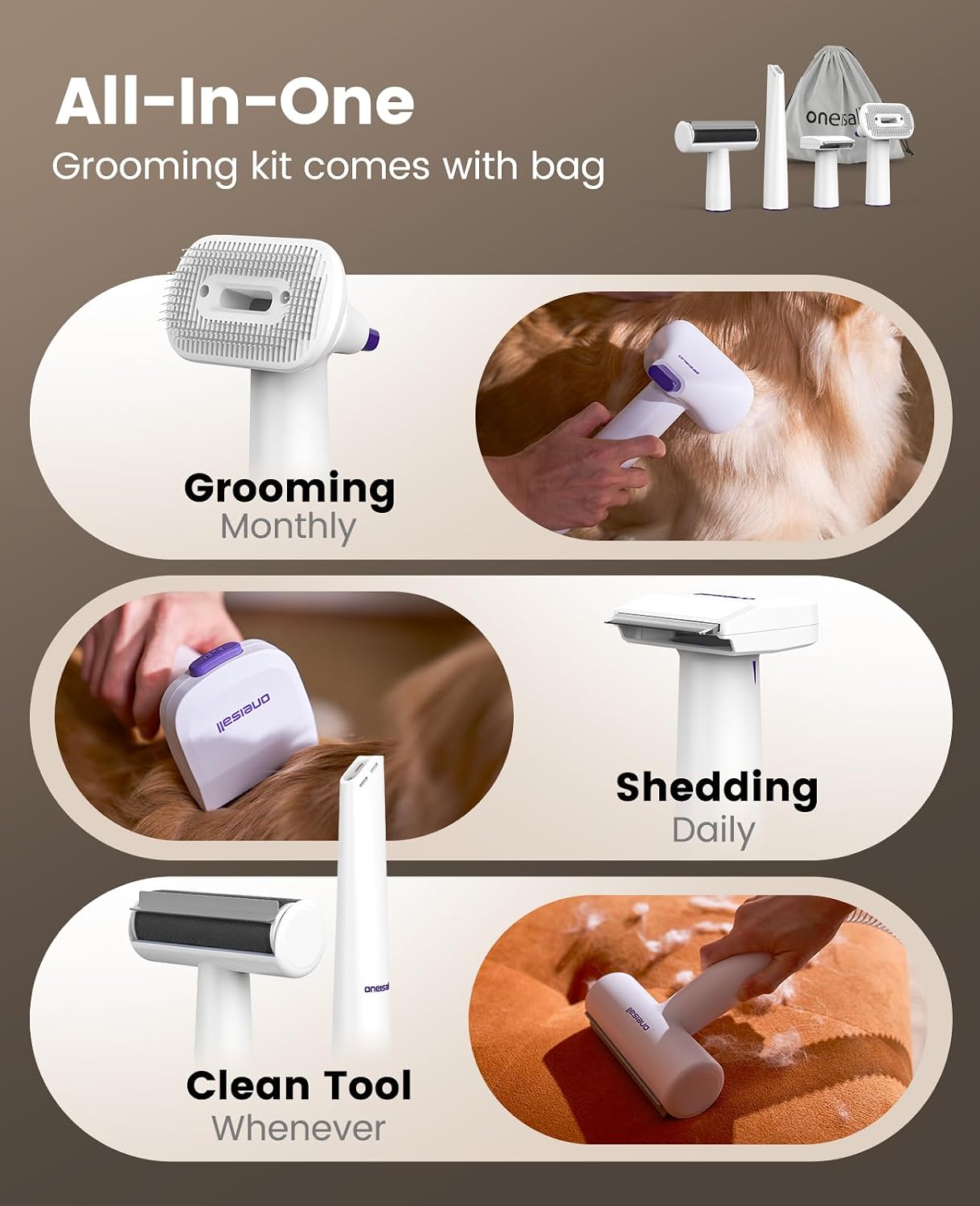 oneisall Dog Hair Vacuum Shedd - đánh giá và giá Grooming Kit