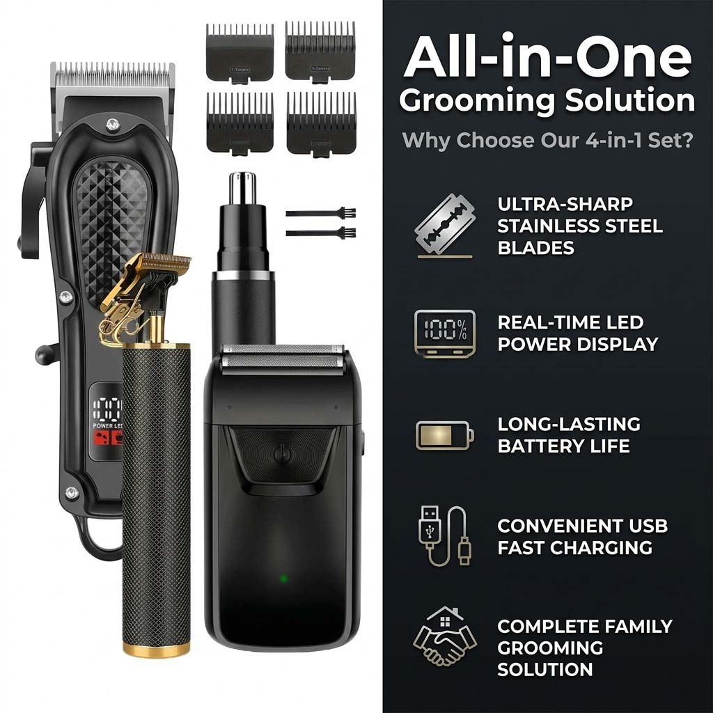 4 in 1 Men's Hair Clipper Set, - đánh giá và giá Grooming Kit